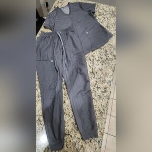 Euc Gray Fabletics Scrub Set